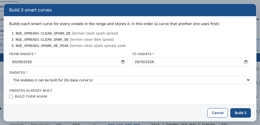Build 3 smart curves, listed in the order they will be built, from 30 September to 28 October