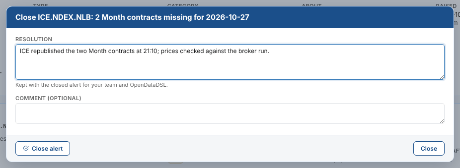 Closing an alert with a resolution