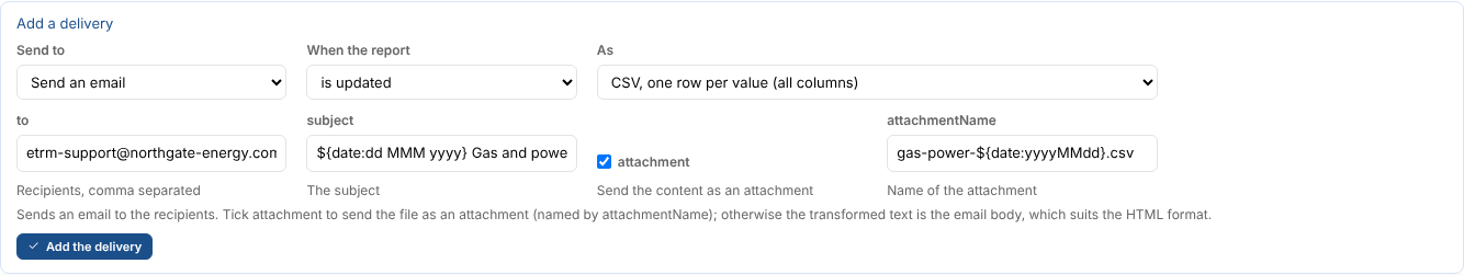Adding an email delivery with a CSV attachment