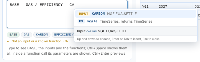 Typing CA in the expression suggests the input CARBON with its curve id