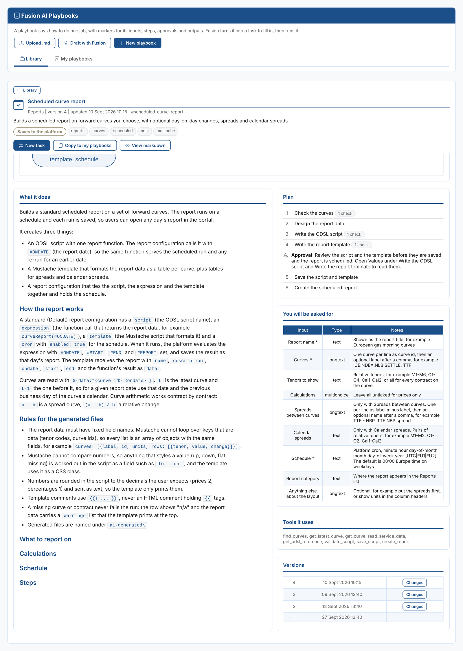 A library playbook: what it does, the plan, the inputs, the tools and the versions