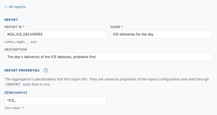 The report properties of the ICE desk's report