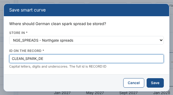 Save smart curve: stored in NGE_SPREADS as CLEAN_SPARK_DE