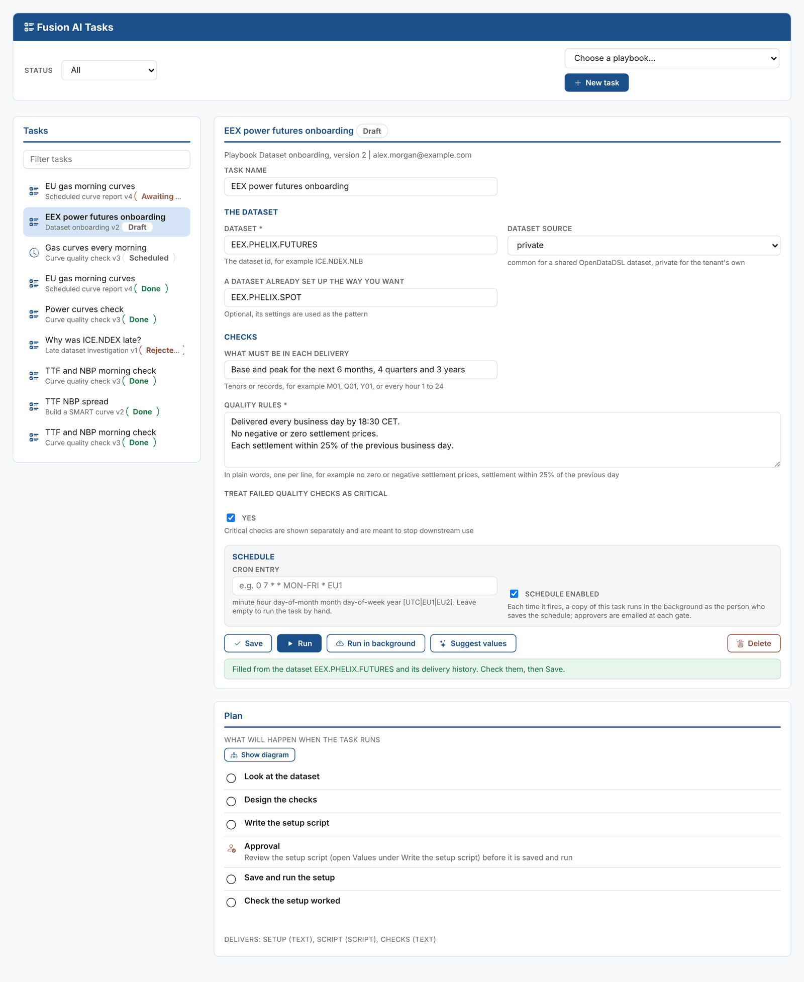 A draft task with its form and plan