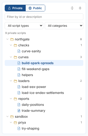 The script tree with the Northgate folders